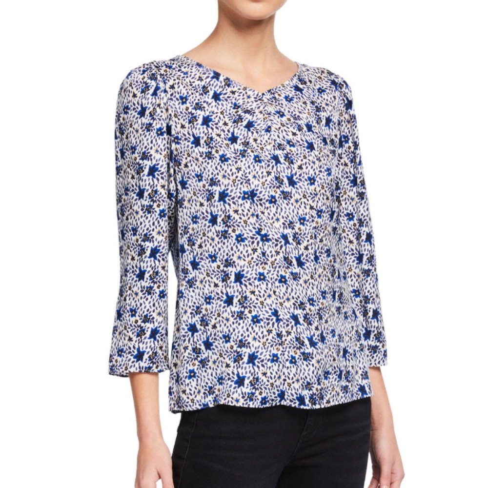 Rebecca Taylor Silk Blend Twilight Printed 3/4-Sleeve Top Snow Combo Women's 4